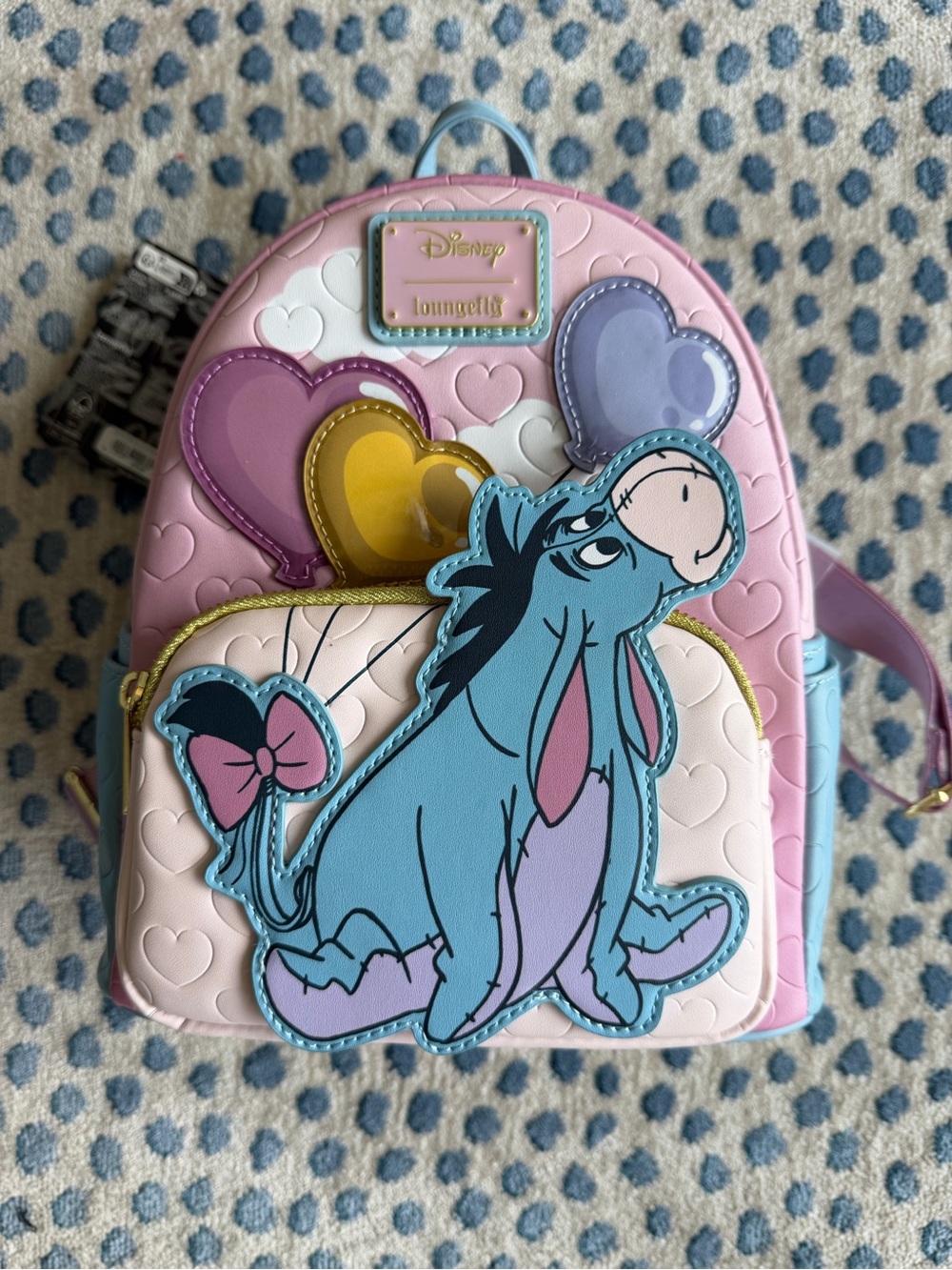 Loungefly Pink & Blue Eeyore Kids Mini Backpack with Heart Balloons